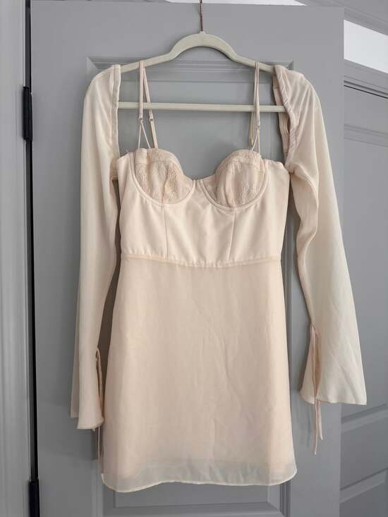 Oh Polly Dresses & Skirts - Oh Polly Cream Bustier Long Sleeve Bodycon Mini Dress US 6 UK 10 NWOT